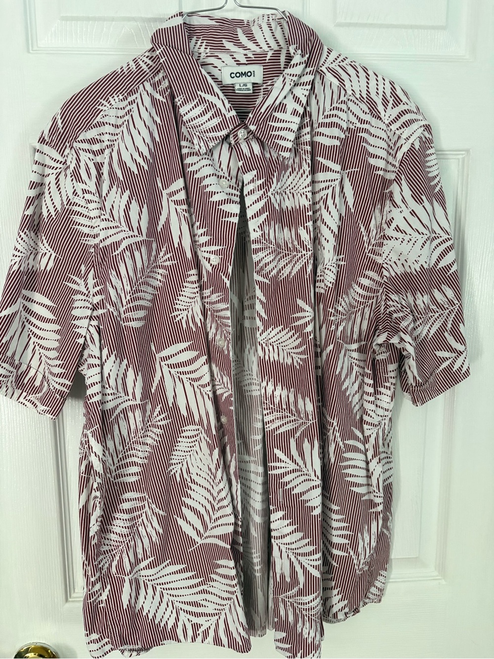 Mens Short Sleeve Palm Print Shirt - maroon red and White